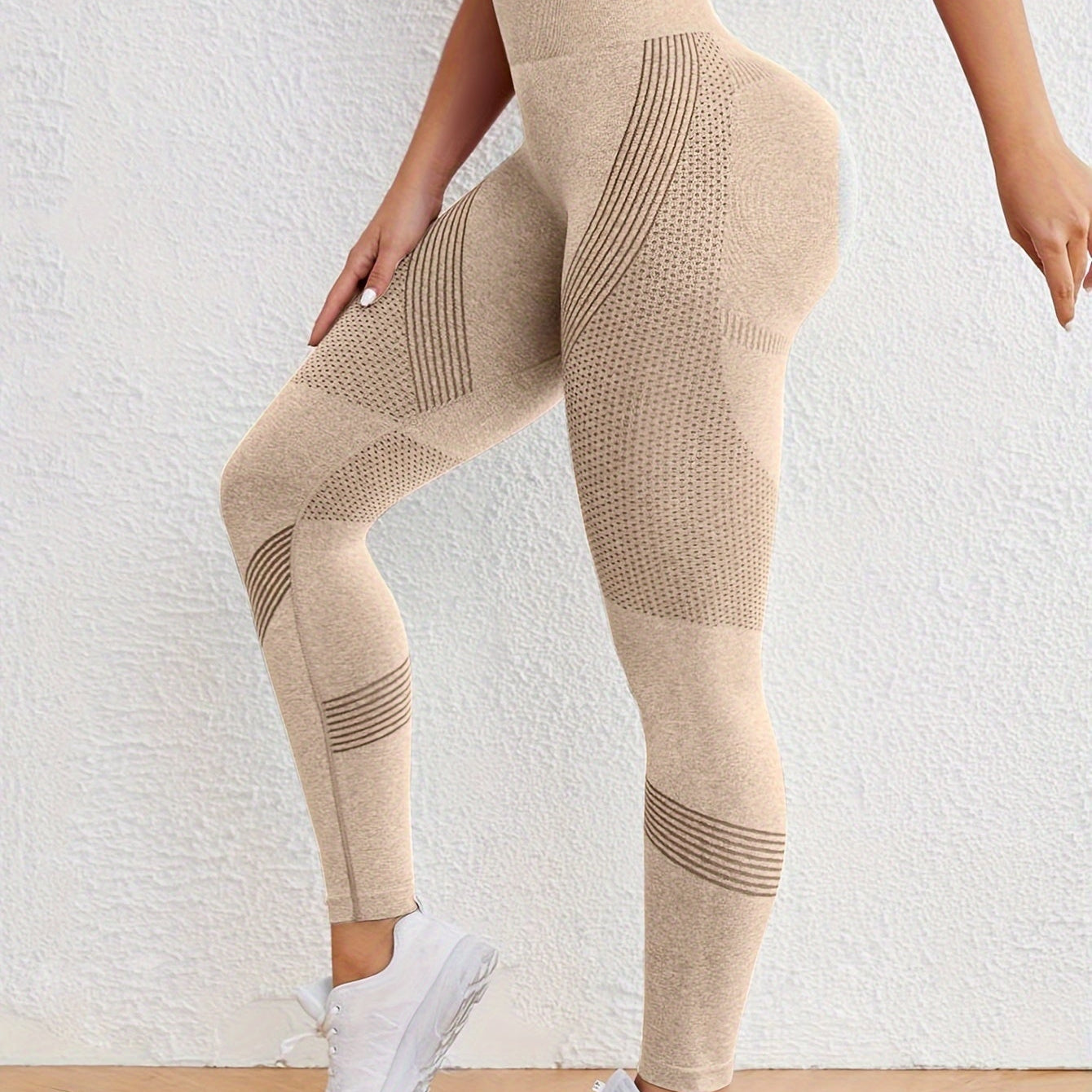 Women's Seamless Leggings - High Waisted - Ribbed & Textured - Stretch Breathable Fitness