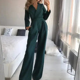 Women's Jumpsuit - Long Sleeve - Wide Leg - Tailored Fit - Elegant & Chic