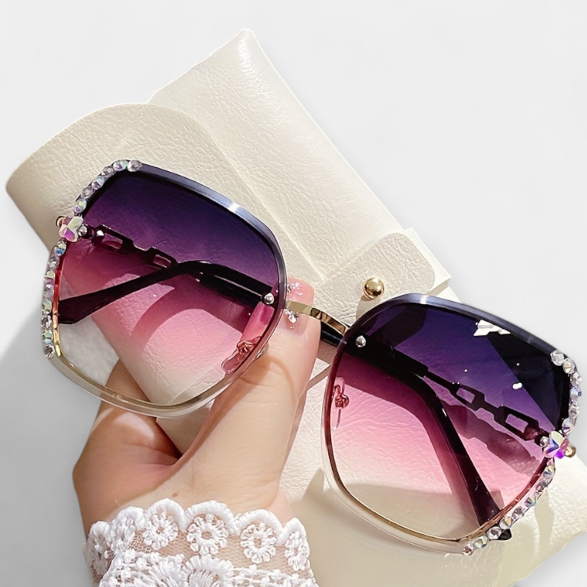 Metallic Frame Gradient Glasses Exclusive Pink Purple Tint