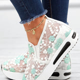 Women's Slip-On Sneakers - Sheer Mesh - Floral Embroidery - Platform Sole