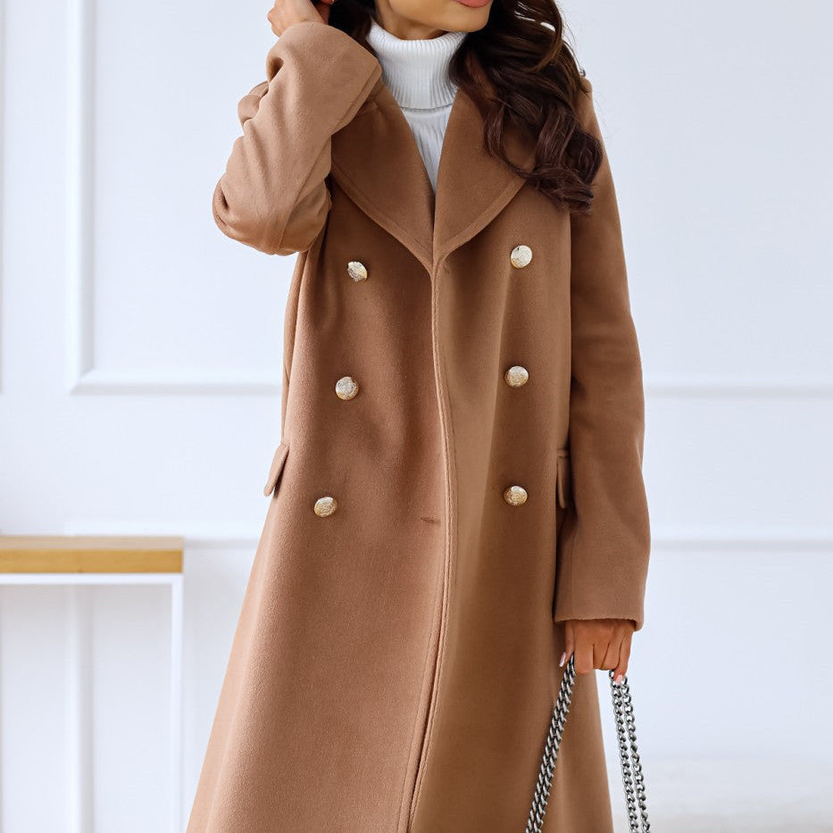 Women's lapel collar long sleeve double-breasted jacket