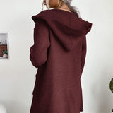 Women's ribbed open-front cardigan with hood and pockets