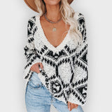 Sofia | Geometric Knitted V-Neck Sweater