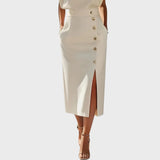 Ivy | Autumn Midi Dress with Button Detail