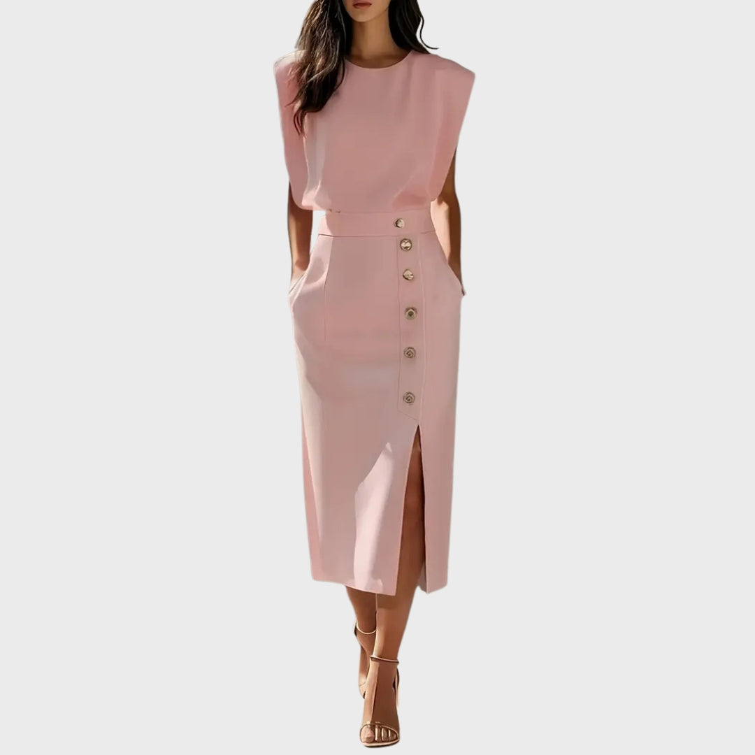 Ivy | Autumn Midi Dress with Button Detail