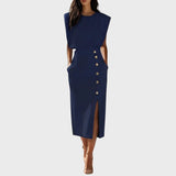 Ivy | Autumn Midi Dress with Button Detail
