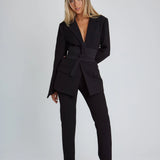Women's Blazer - Tailored Fit - Wide Belted Waist - Structured Shoulders - Formal Wear