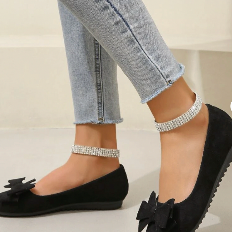 Women’s Ballet Flats – Suede-Look – Slip-On – Bow Detail – Casual Footwear