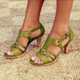 Women’s Block Heel Sandals – Open Toe – Cork Sole – Strappy Modern Design