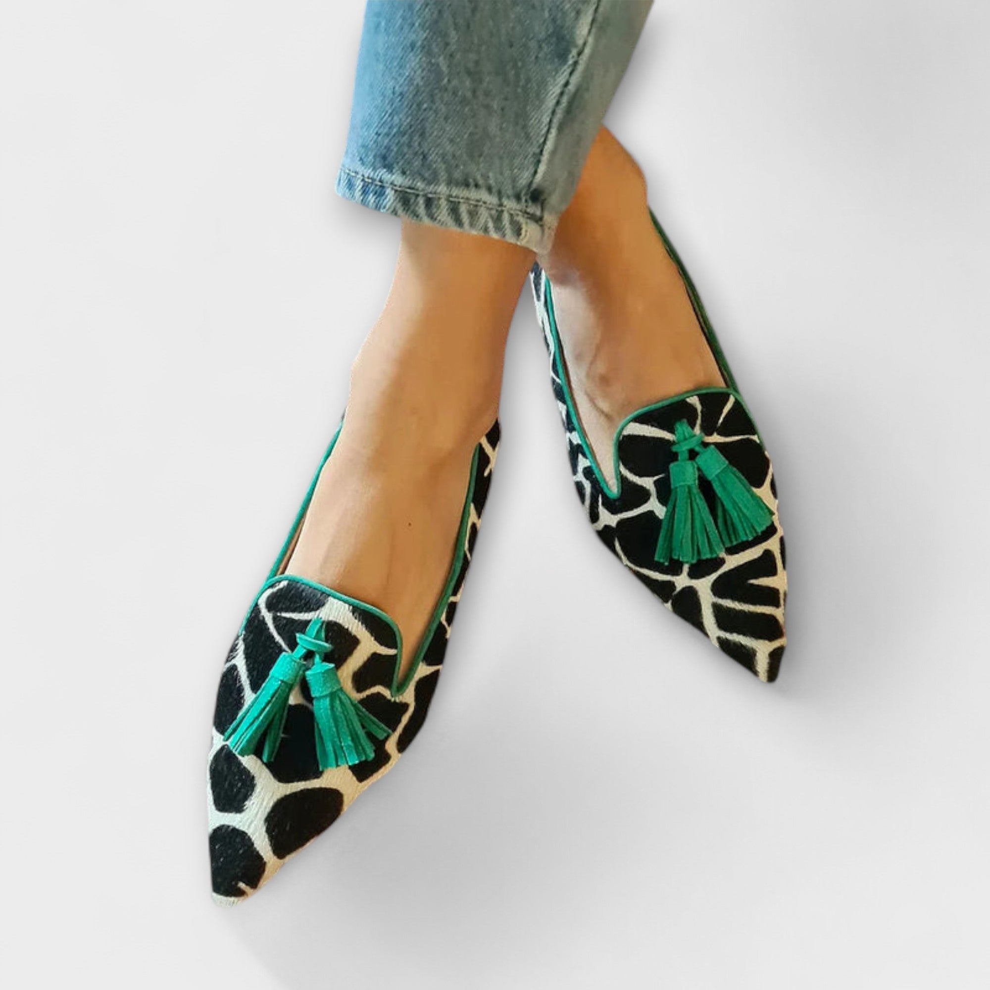 Isabella | Glamorous Tasselled Animal Print Slippers