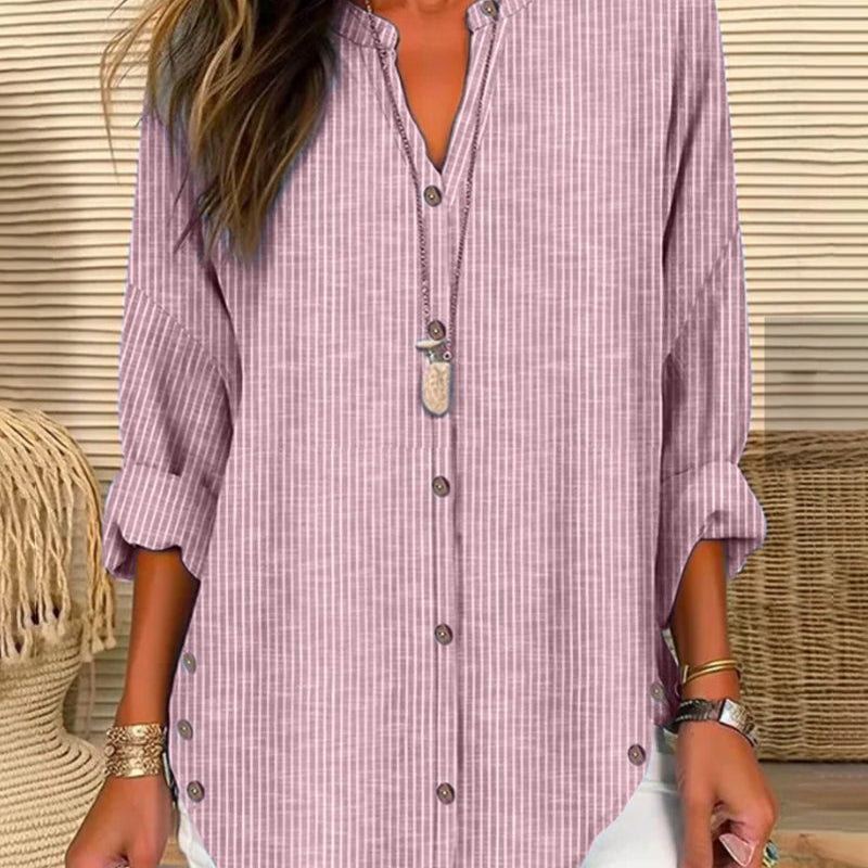 Striped button closure blouse for women
