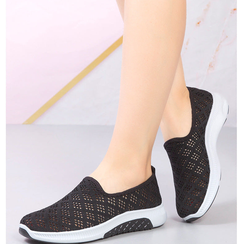 Women's Slip-On Shoes - Breathable Knit Upper - Lightweight Rubber Sole - Casual Comfort