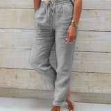 Women's Relaxed Fit Trousers - Elastic Waist - Breathable Drawstring Casual Wear