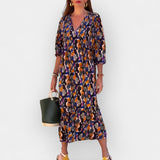 Alexandrine | V-Neck Retro Velvet Embellished Dress