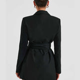 Women's Blazer Dress - Tailored Fit - Mini Length - V-Neck - Long Sleeve Elegant Wear