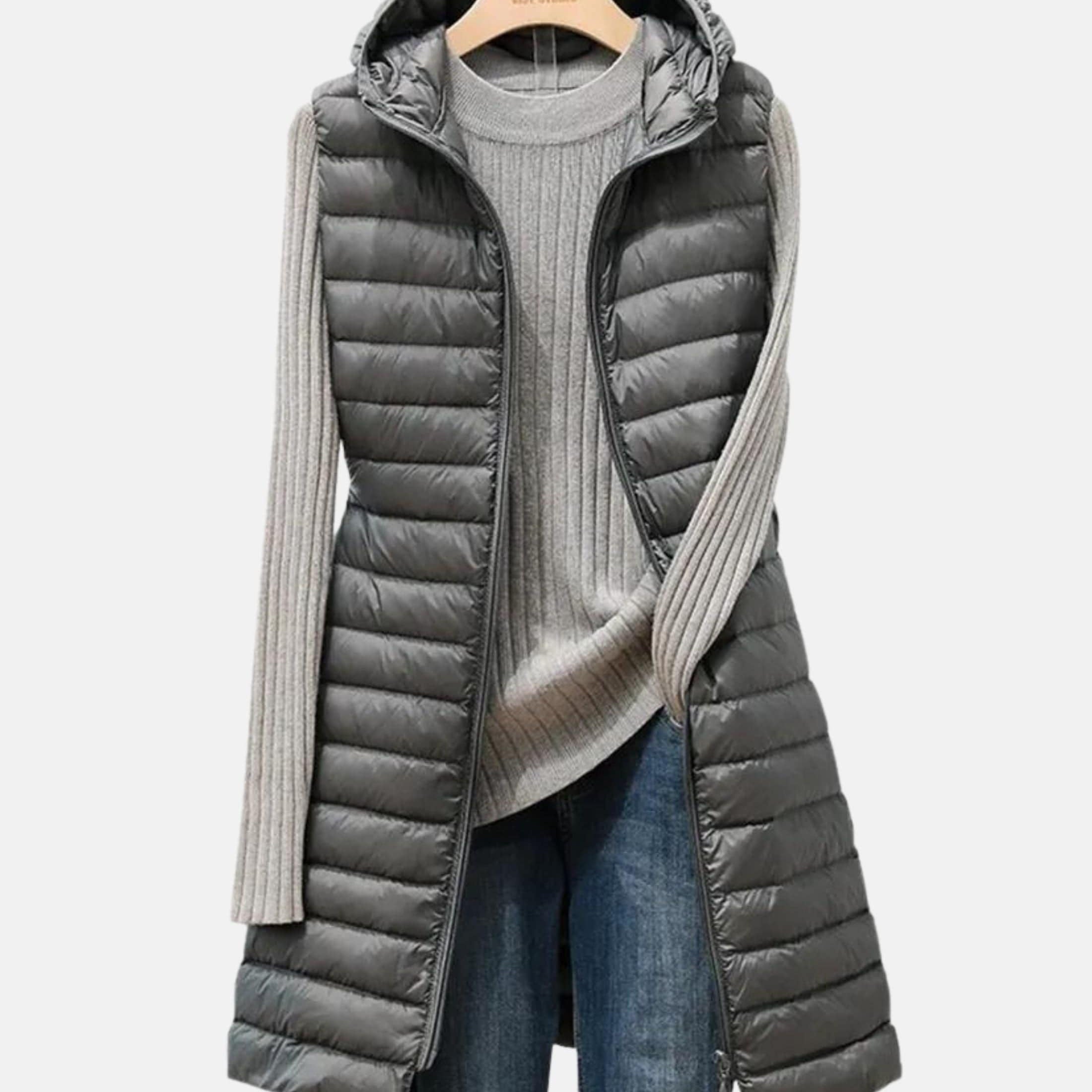 Quilted Long Jacket - Lightweight Insulated - Casual Modern Design - Full Zip