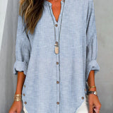 Striped button closure blouse for women