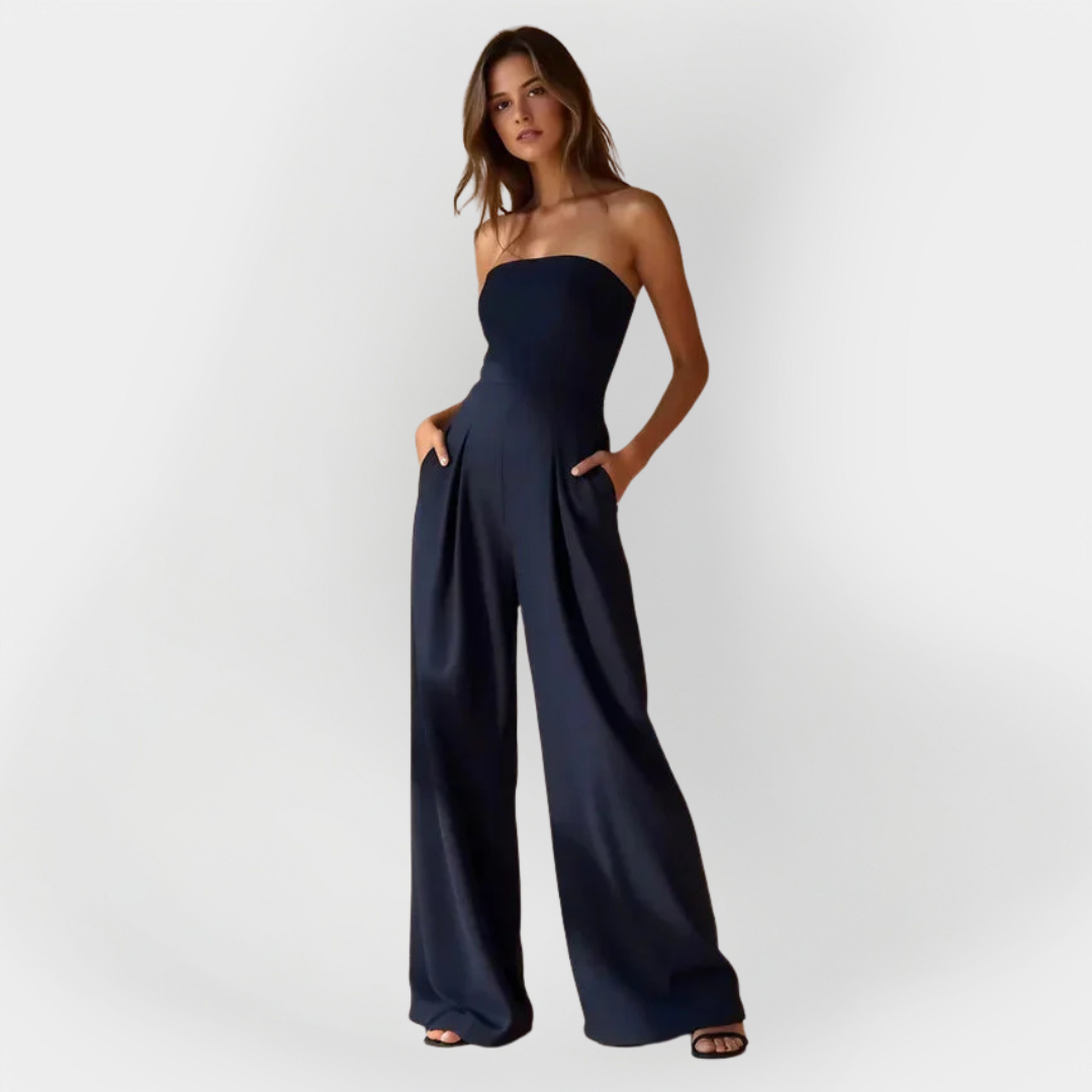 Alexandria | Midnight Black Strapless Evening Jumpsuit