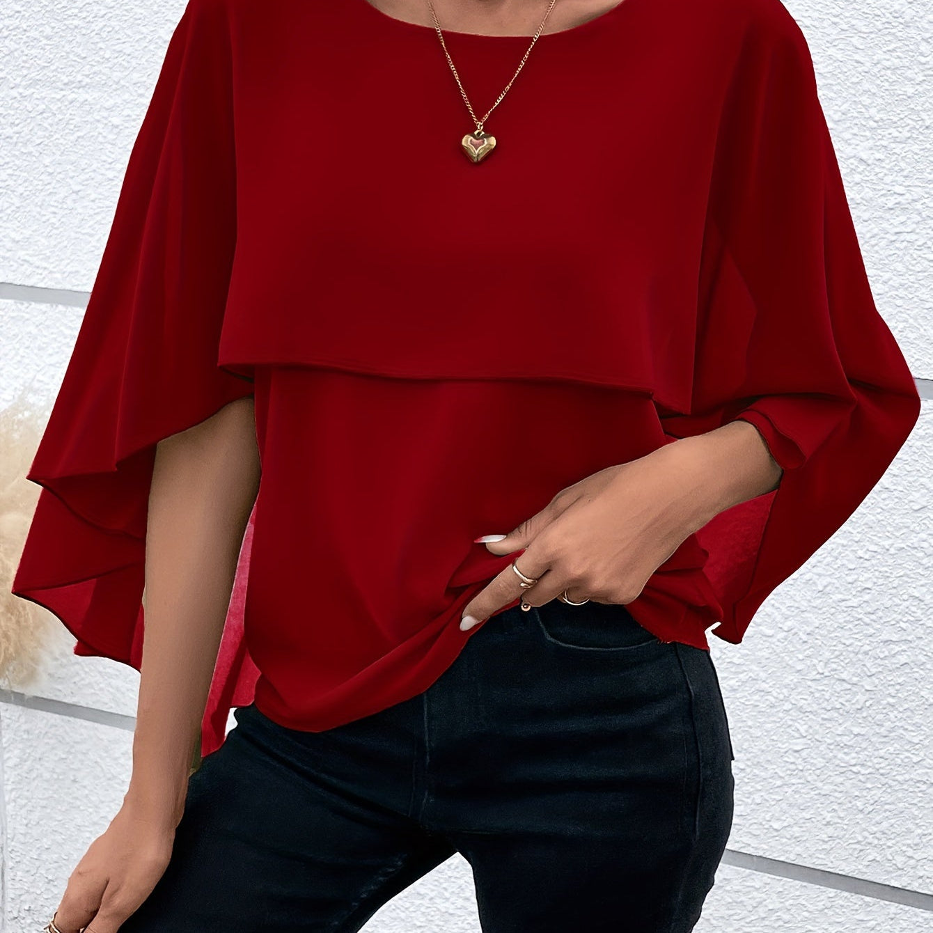 Layered blouse with batwing sleeves for women