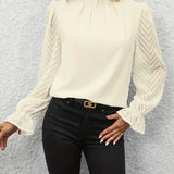 Sienna | Chic Pleated Top with Sheer Mesh Sleeves for Women