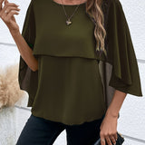 Layered blouse with batwing sleeves for women