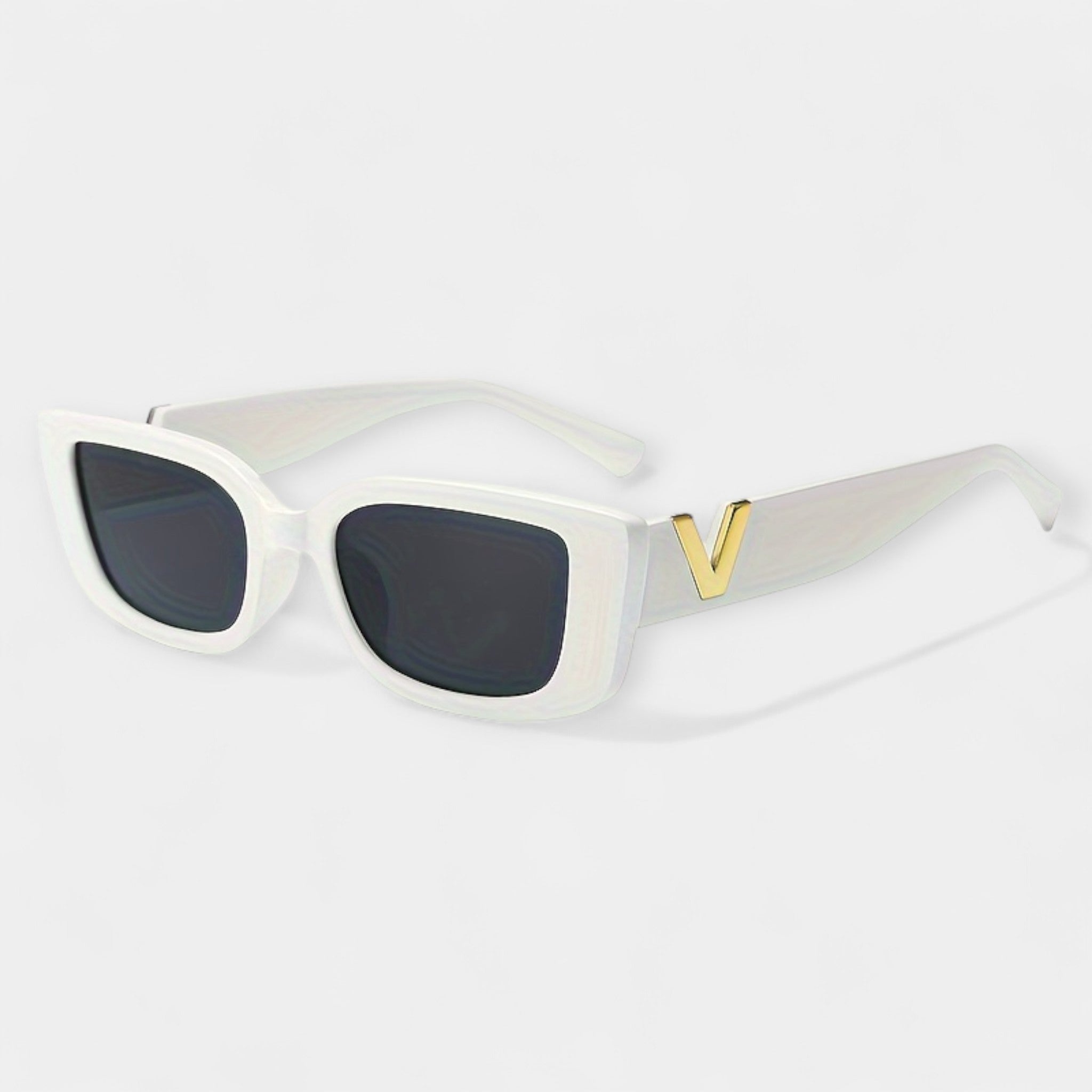 Retro Square Glasses Black Frame Gold V Detail Collection
