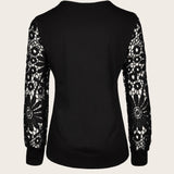 Women's Blouse - Long Lace Sleeves - Round Neck - Pintuck Detailing - Relaxed Fit