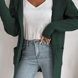 Women's ribbed open-front cardigan with hood and pockets