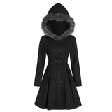Women's double-breasted coat with fur hood
