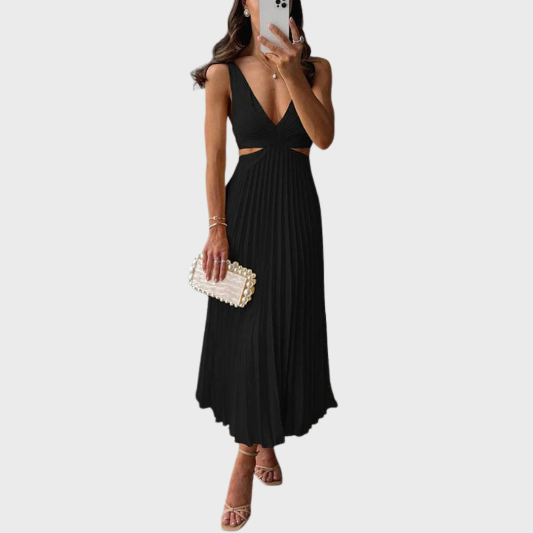 Gwen | Pleated Satin Midi Dress