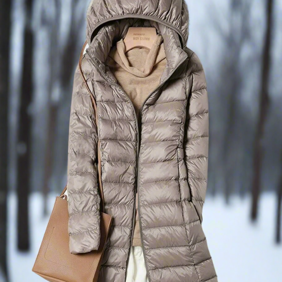 Women’s Long Padded Jacket – Regular Fit – Water-Repellent – Hooded Quilted Coat