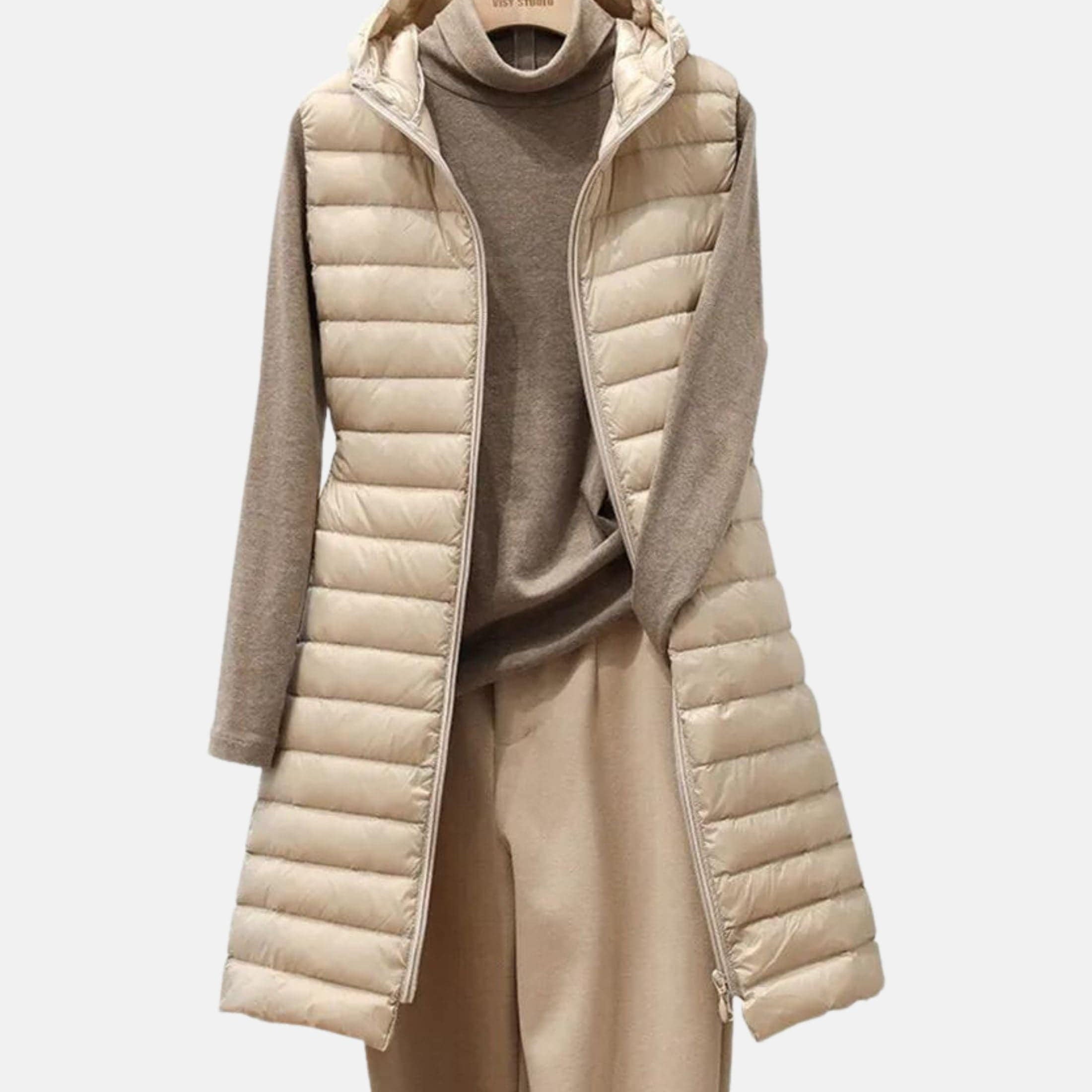 Quilted Long Jacket - Lightweight Insulated - Casual Modern Design - Full Zip