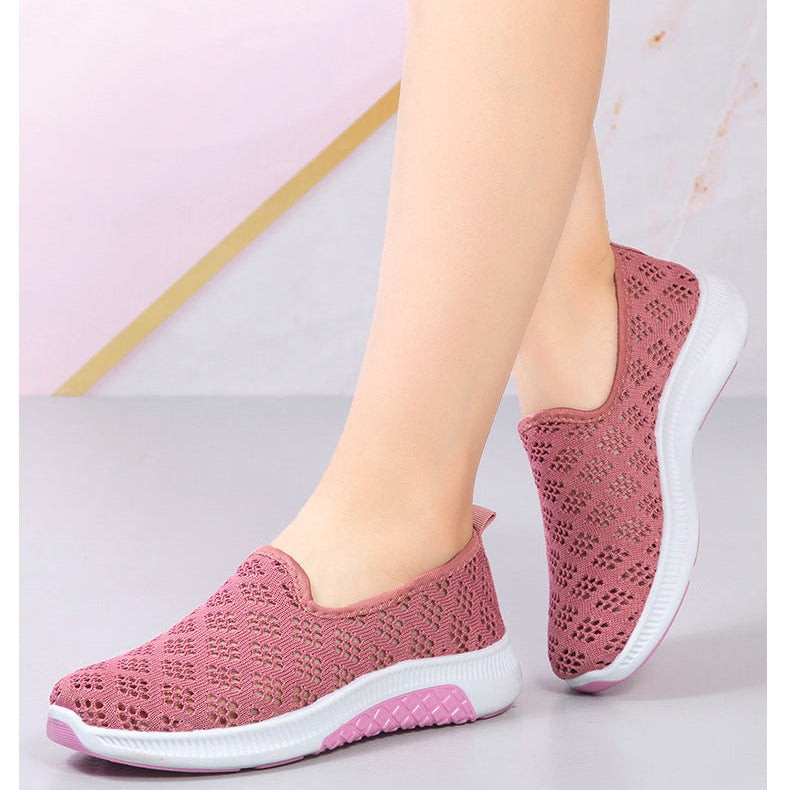 Women's Slip-On Shoes - Breathable Knit Upper - Lightweight Rubber Sole - Casual Comfort