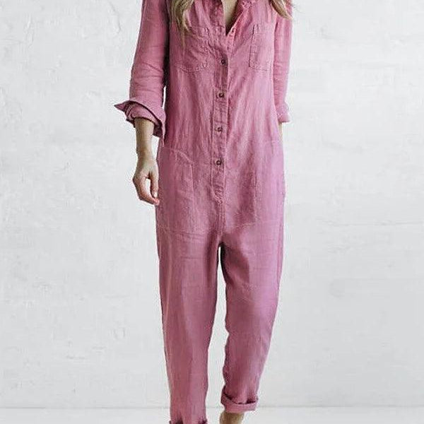 Women's Button-Up Jumpsuit with Pockets