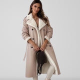 Women’s Full Length Coat – Oversized Fit – Shearling Lined – Double Breasted – Belted