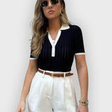 Esme | Knitted Polo Shirt - Fitted Buttoned Placket