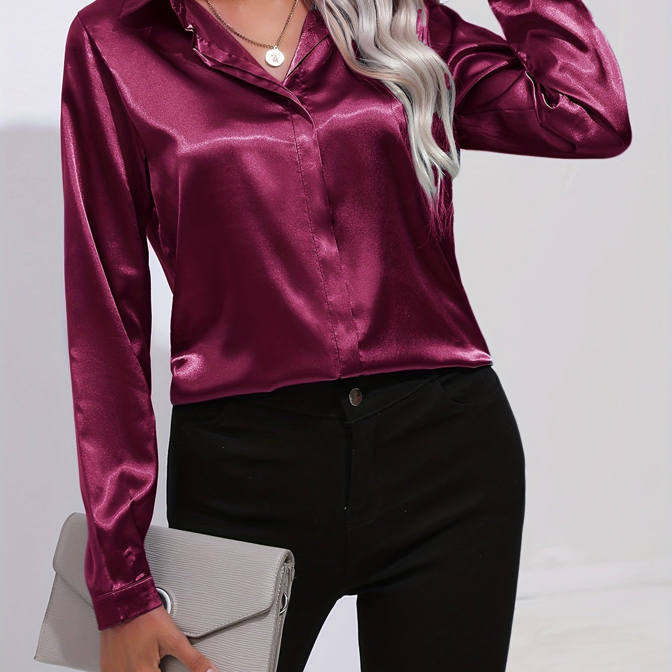 Luna - Satin Button-Up Blouse