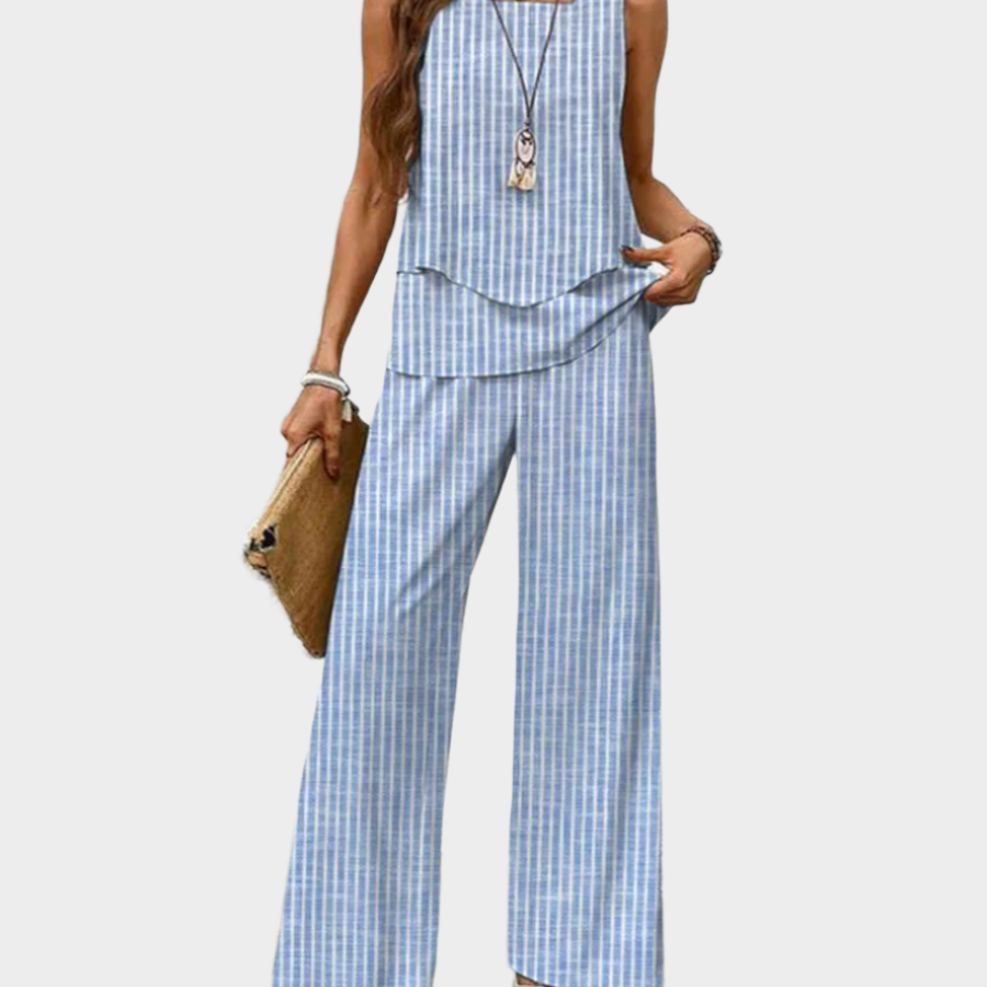 Arabella | Sleeveless Blouse and Patterned Trousers