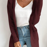 Women's ribbed open-front cardigan with hood and pockets