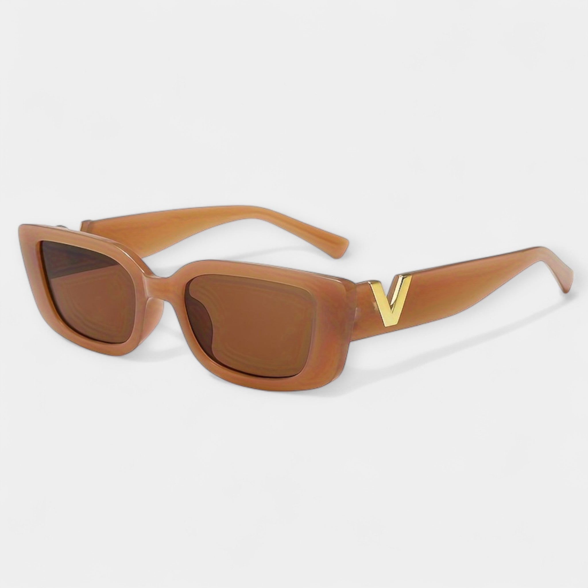 Retro Square Glasses Black Frame Gold V Detail Collection