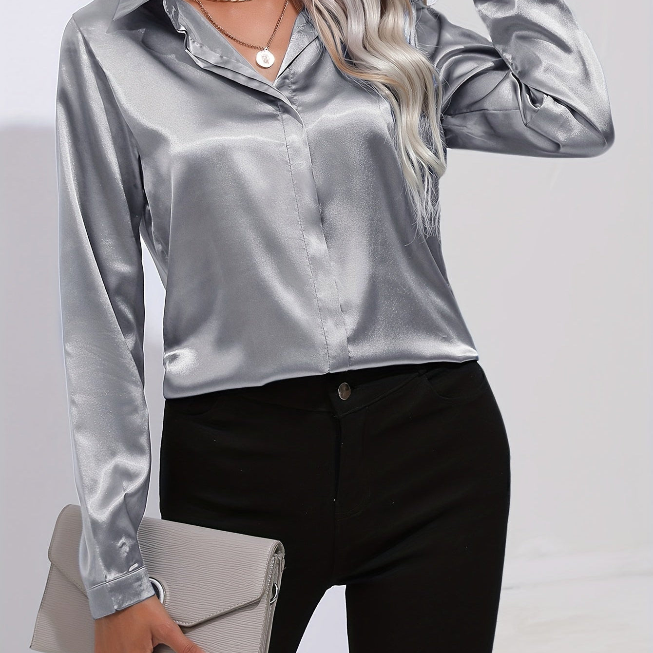 Luna - Satin Button-Up Blouse