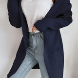 Women's ribbed open-front cardigan with hood and pockets