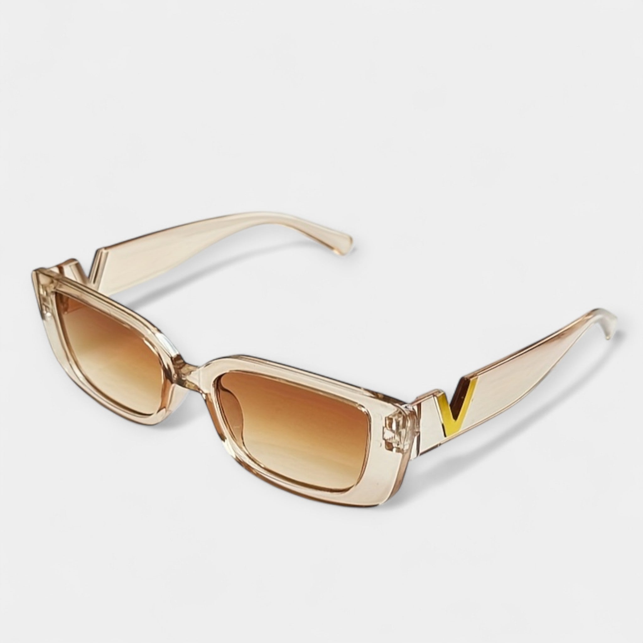 Retro Square Glasses Black Frame Gold V Detail Collection