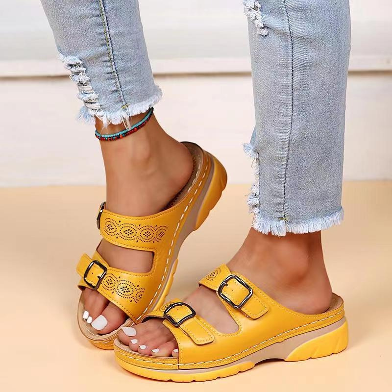 Women’s Sandals – Ergonomic Slip-On – Adjustable Buckle Straps – Breathable Comfort