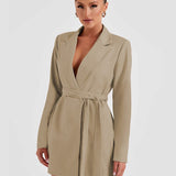 Women's Blazer Dress - Tailored Fit - Mini Length - V-Neck - Long Sleeve Elegant Wear