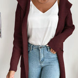 Women's ribbed open-front cardigan with hood and pockets
