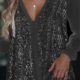Long Sleeve Sequin V-Neck Blouse