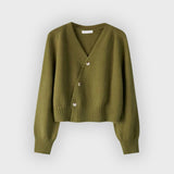 Dorothy | Premium Merino Wool V-Neck Skew Button Cardigan
