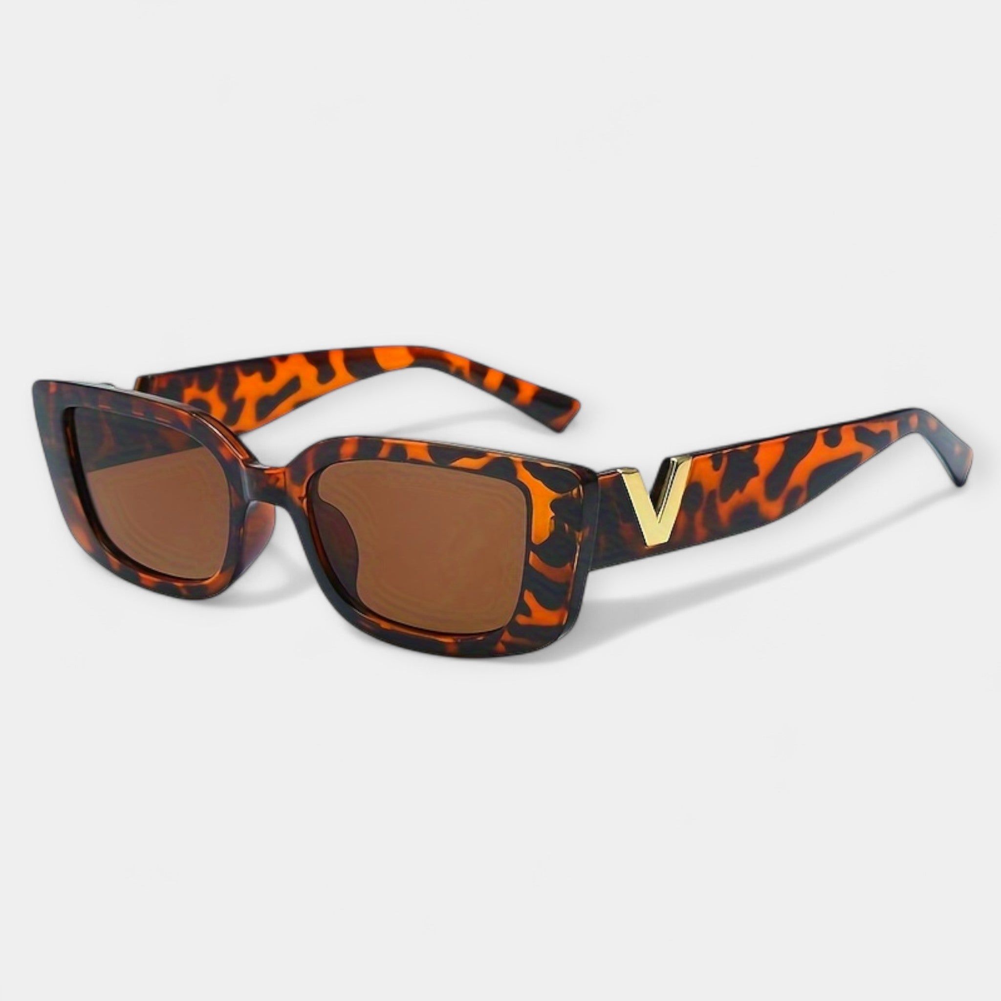 Retro Square Glasses Black Frame Gold V Detail Collection