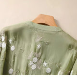 Women’s Blouse – Breathable material – Relaxed Fit – Embroidered – Button-Down – 3/4 Sleeve
